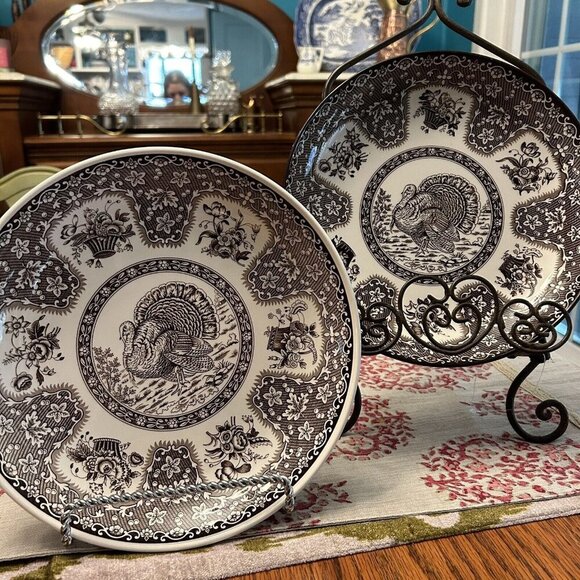 Set Of 2 Spode Festival Turkey 10” Shallow Serving Bowls Pasta Bowls - Picture 1 of 9